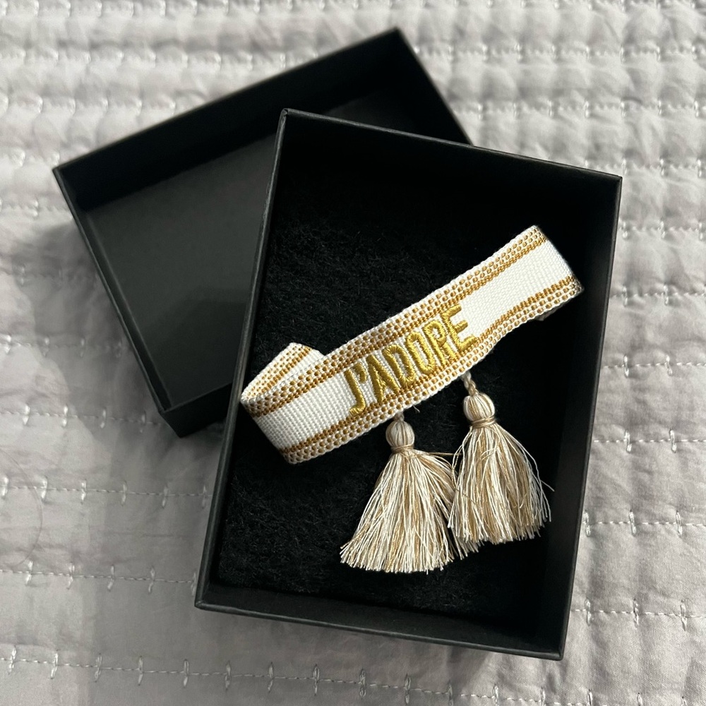 J’adore Gold & White Bohemian Style Woven Tassel Bracelet